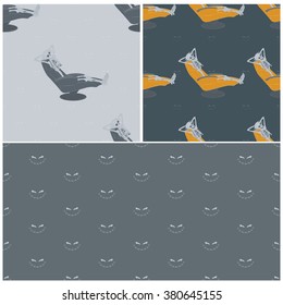 set of funny thematic seamless pattern with Halloween smileys and death laid in the chair. Seamless with skeleton and skulls. Day off for death. chilling