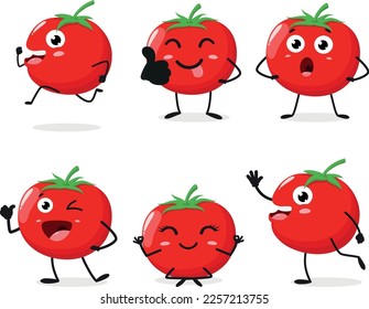 Set of Funny tomato cartoon emoticons