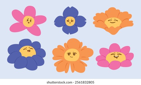 A set of funny and trendy cartoon flower
