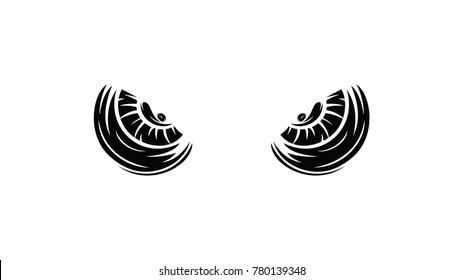 Set of funny, tribal, and evil eyes in the dark simple - vector illustration