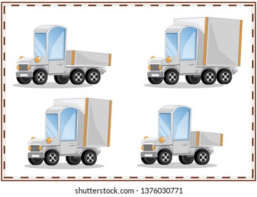A set of funny trucks. Isolated on white background. Vector illustration.