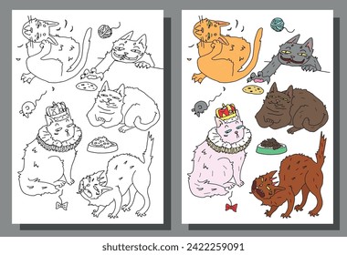 set of funny ugly drawn cats