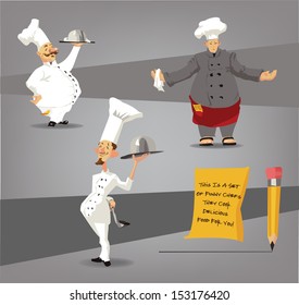 Set of funny vector cartoon-style characters of chefs