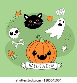Set of funny vector drawings for Halloween celebration
