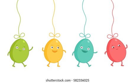 Set of funny vector Easter eggs on a white background.