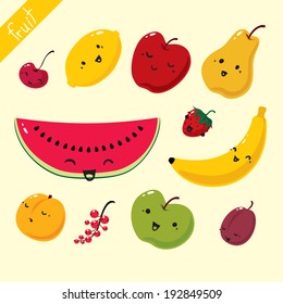 set of funny vector fruits