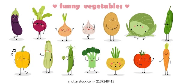 Set of funny vegetables on white background