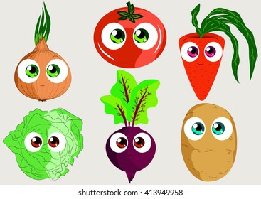 Set funny vegetables for use as stickers, in games, books, on clothing or fabric, websites and other projects