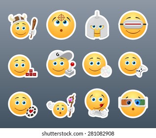 Set of funny and very beautiful smiles that play various games