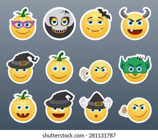 Set of funny and very scary emoticons are dressed for Halloween