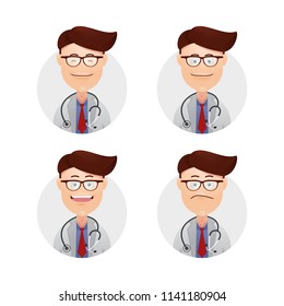 Set Funny Wacky Male Face Doctor Professional Expression Avatar