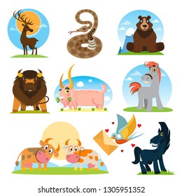 Set of funny wild animals and pets. Zoo kit.