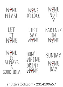 A set of funny wine quotes. Alcohol sayings.