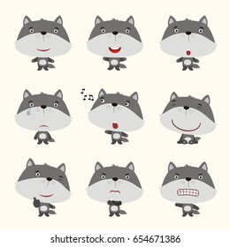 Set funny wolf in different poses in cartoon style.