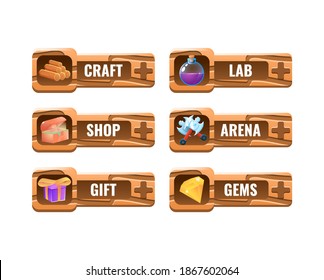 set of funny wooden game ui frame panel template for gui asset elements vector illustration