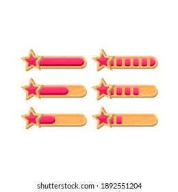 set of funny wooden game ui star progress bar with 2 different style for gui asset elements