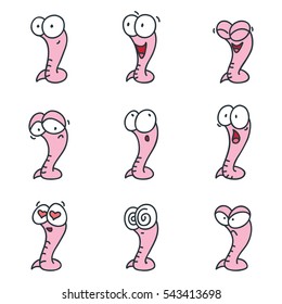 Set of funny worms isolated on white background. Doodle vector illustration.