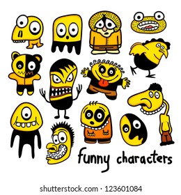 Set of funny yellow cartoon characters.