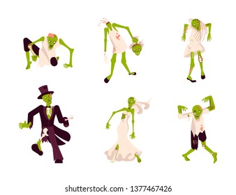 Set of funny zombies isolated on white background. Characters for Halloween. Flat Art Vector illustration