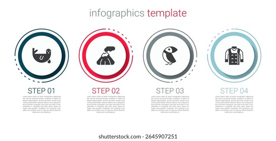 Set Fur seal animal, Volcano, Albatross and Sweater. Business infographic template. Vector
