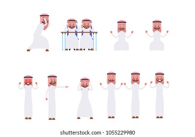 set furious emotions, frustration, anger. Arab saudi businessman. cartoon character set.