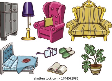 Set of furniture in bedroom.