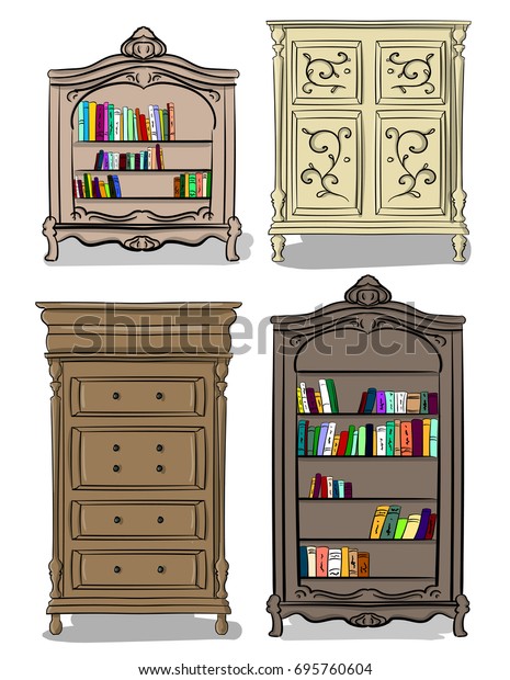Set Furniture Bookcases Chests Drawers Shades Objects Interiors
