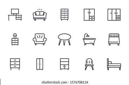 Set Of Furniture, Cabinet, Living Room Vector Icon Illustration