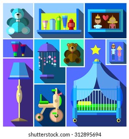 A set of furniture and children's room. Bedroom for boy.