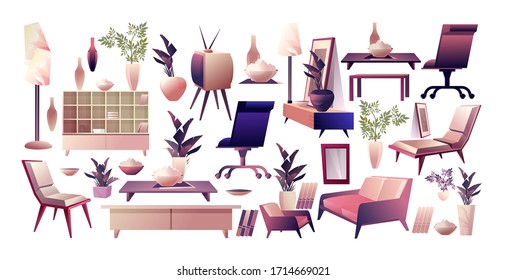set of furniture and decor elements vector
