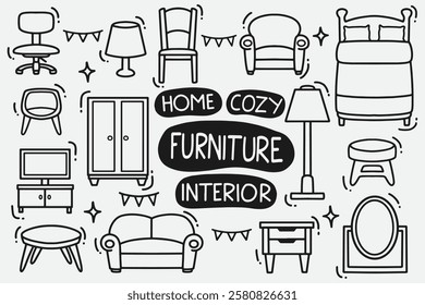 set of furniture doodle good for background, wallpaper, element design, icon, etc