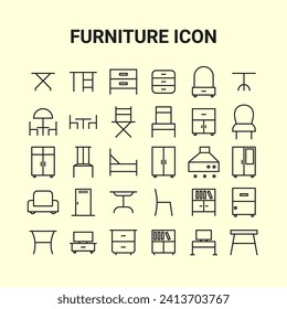 Set of Furniture Editable Stroke or Line art Icon isolated on Light background, Editable Vector Icon, High Quality Vector Icon