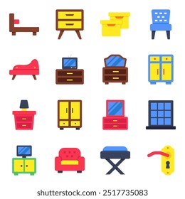 Set of Furniture Flat Icons 

