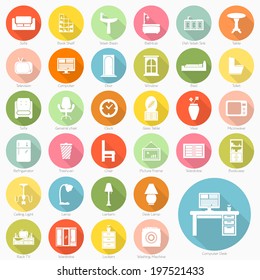 Set Of Furniture Flat Icons Design, Vector Eps10