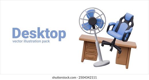 Set of furniture and household electrical appliances for workplace at desk