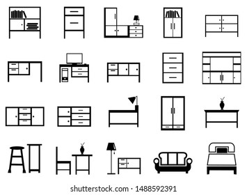 Set  of Furniture icon vector, Furniture symbol illustration design, black and white color 