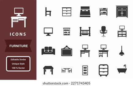 set furniture icons in black colour