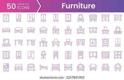 Set of furniture icons. Gradient style icon bundle. Vector Illustration