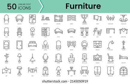 Set of furniture icons. Line art style icons bundle. vector illustration