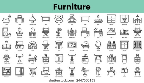 Conjunto de iconos de muebles. Paquete de iconos de estilo lineal. Ilustración vectorial