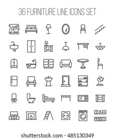 Set of furniture icons in modern thin line style. High quality black outline home symbols for web site design and mobile apps. Simple linear interior pictograms on a white background.