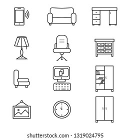 Set of furniture icons for the office. Flat vector illustration on white background.