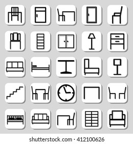 Set of furniture icons on a gray background. Vector illustration.