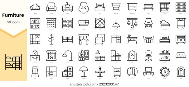 Set of furniture Icons. Simple line art style icons pack. Vector illustration