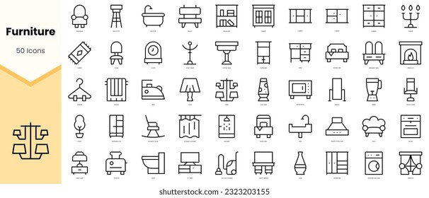 Set of furniture Icons. Simple line art style icons pack. Vector illustration