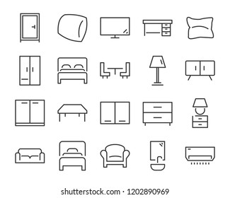 set of  furniture icons, such as bed, chair, desk