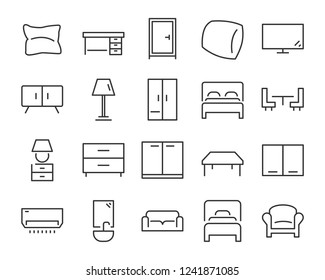 set of  furniture icons, such as bed, chair, desk