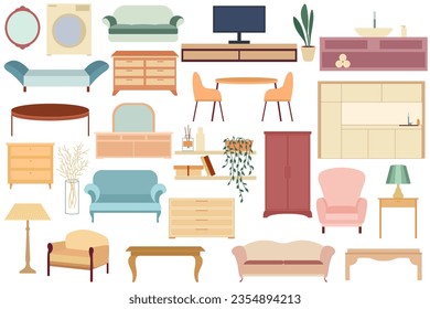 conjunto de ilustraciones de muebles, gran diseño para cualquier propósito. Conjunto de iconos de arte. Mobiliario moderno. Diseño sencillo y plano. Decoración del hogar