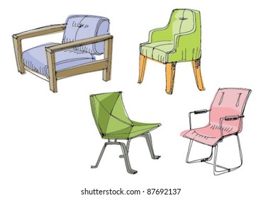 set of furniture - interior element - handmade cartoon pictures