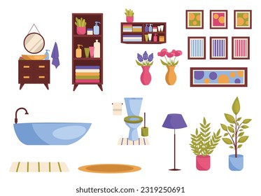 Set of furniture and interior items. Bathroom. Vector graphics on a white background.